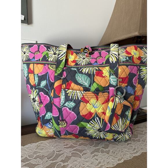 Vera Bradley Jazzy Blooms 2013 Tote Work Laptop Purse With Small Matching Wallet - Picture 1 of 15